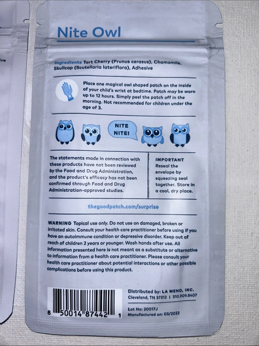 9x The Good Patch Nite Owl Kids Sleep Patches - For Kids
